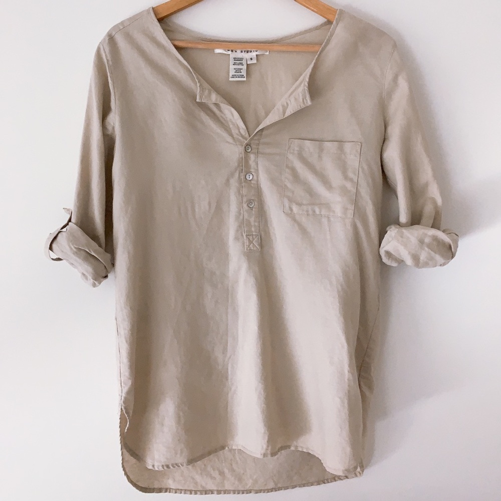 Linen minimalistic long-sleeve shirt blouse